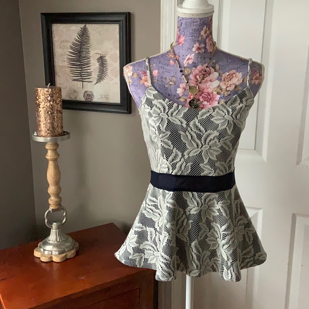 NWT Lace Overlay Peplum Top